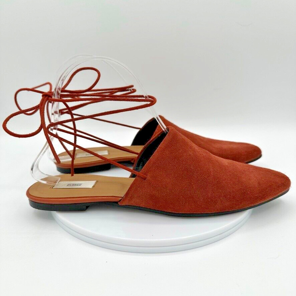 Closed Ankle Wrap Mules Womens Eur 38 Burnt Orange Suede Preppy City Sustainable